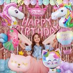 MONSTER ACADEMY -DECORATION- Kızlar için Unicorn Doğum Günü Partisi Süslemeleri - Mutlu Yıllar Balonu, 9 Büyük Tek Boynuzlu At Balonu, Pastel Balon Çelenk, Balon Pompası, Büyülü Kız Doğum Günü Partisi Süslemeleri için Hepsi Bir