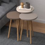 Monte Sehpa Roma Zigon Sehpa 3'lü Set %100 Kayın Ağacı Beyaz Cappuccino Renk Modern Tasarım 33,5x48 cm - Beyaz - Cappuccino - Kahverengi