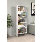 MONTENERO Açık Kitaplık Sade Beyaz 5 Raflı Minimalist Çalışma Ofis Odası 60x160 Cm