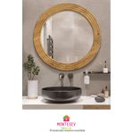 MONTESEV Antik Ahşap Dekoratif Ayna Banyo Lavabo Aynası Yuvarlak Ayna Duvar Aynası-43cm