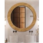 MONTESEV Antik Ahşap Dekoratif Ayna Yuvarlak Ayna Duvar Aynası Banyo Lavabo Aynası (small)