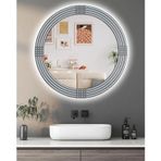 MONTESEV Led'li Işıklı Safir Gümüş Dekoratif Ayna Yuvarlak Ayna İşlemeli Ahşap Duvar Aynası Tekli (44cm Ayna - 56cm Çerçeve)