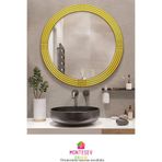 MONTESEV Safir Ahşap Gold Dekoratif Ayna Yuvarlak Ayna Işlemeli Duvar Aynası Banyo Aynası Tekli - 43 Cm