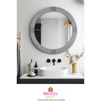 MONTESEV Safir Ahşap Gümüş Dekoratif Ayna Yuvarlak Ayna Işlemeli Duvar Aynası Banyo Aynası Tekli - 43 Cm