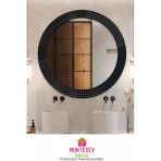 MONTESEV Safir Ahşap Siyah Dekoratif Ayna Yuvarlak Ayna Işlemeli Duvar Aynası Banyo Aynası Tekli - 56 Cm