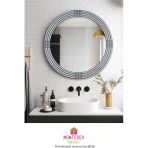 Montesev Safir Gümüş Dekoratif Ayna Yuvarlak Ayna Işlemeli Ahşap Banyo Aynası Duvar Aynası Tekli - 56 Cm