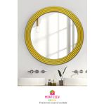 MONTESEV Zümrüt Gold Dekoratif Ayna Yuvarlak Ayna Işlemeli Ahşap Banyo Aynası Duvar Aynası Tekli - 43 Cm