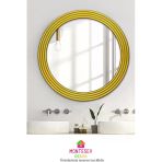 Montesev Zümrüt Gold Dekoratif Ayna Yuvarlak Ayna Işlemeli Ahşap Banyo Aynası Duvar Aynası Tekli - 56 Cm