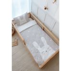 Montessori Nevresim Takımı (100x200) - Pure Baby Serisi - Gri Zeminli Beyaz Tavşan