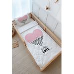 Montessori Nevresim Takımı (100x200) - Pure Baby Serisi - Pembe Çizgili Kalp