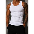 Montivo Erkek Halter Yaka Beyaz İnce Fitilli Slim Fit Spor Atlet