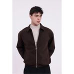 Montland Erkek Kiremit Gabardin Kumaş Fermuarlı Oversize Beli Lastikli Mevsimlik Ceket
