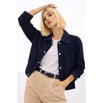 Montland Kadın Lacivert Oversize Basic Gabardin Mevsimlik Çıt Detaylı İç Cepli Ceket