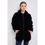 Montland Kadın Siyah Peluş Rüzgar Geçirmez Welsoft Çift Cepli Kışlık Mont Kaban Ml-Fmk-10 Peluş - 2XL