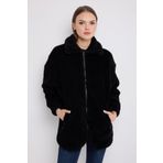 Montland Kadın Siyah Peluş Rüzgar Geçirmez Welsoft Çift Cepli Kışlık Mont Kaban ML-FMK-10 PELUŞ