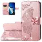 Monwutong iPhone 15,3D için Cüzdan Telefon Kılıfı, Kelebek Desenli PU Deri Açılır Stantlı Kılıf, Manyetik Tokalı ve Nakit Kart Yuvalı Kılıf, iPhone 15 (6,1 inç), HZD Pembe Altın