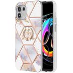 Monwutong Motorola Moto Edge 20 Lite için Telefon Kılıfı, IMD Mermer Çiçek Desenli İnce Moda Kılıf Kızlar için Döner Metal Halka Destek Çubuğu Kapağı Moto Edge 20 Lite, YBHD Crown için