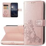 Monwutong Nokia G21 için Cüzdan Telefon Kılıfı, PU + TPU Deri Flip Kickstand Kılıf, Manyetik Tokalı ve Nakit Kart Yuvaları Tutucu Kapak, Nokia G21 SYC için, Pembe Altın