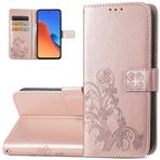 Monwutong Redmi 12 için Cüzdan Telefon Kılıfı, Redmi 12 için Manyetik Tokalı ve Nakit Kart Yuvalı Dört Yapraklı Yonca Desenli PU Deri Kılıf, SYC Pembe Altın