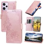Monwutong Redmi Note 12 Pro 5G için Cüzdan Telefon Kılıfı, Dantel Çiçek, Darbeye Dayanıklı PU Deri Kılıf, Çift Tokalı ve Nakit Kart Yuvalı Kılıf, Redmi Note 12 Pro 5G için, LSSK Pembe Altın