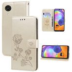 Monwutong Samsung Galaxy A03 Core için Cüzdan Kılıf, Klasik Gül Çiçek Desenli Darbeye Dayanıklı PU Deri Kılıf Manyetik Tokalı ve Kart Yuvalı Tutucu Kapak Samsung Galaxy A03 Core MG Altın