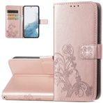 Monwutong Samsung Galaxy S23 Plus için Cüzdan Telefon Kılıfı, Dört Yapraklı Yonca Desenli PU Deri Kılıf, Manyetik Tokalı ve Nakit Kart Yuvalı Kılıf, Samsung Galaxy S23 Plus için, SYC Pembe Altın