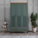Monzio Panjur 3 Kapaklı Çekmeceli Yeşil Gardırop