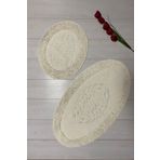 Mood Halı Oval Pamuk Makarna Damaks 2'li Klozet Takımı Banyo Paspas Seti Beyaz