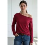 Mood Lab Antrasit Kadın Düşük Omuz Kayık Yaka Rahat Kesim Uzun Kollu T-Shirt