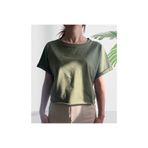 Mood Lab Crop Bisiklet Yaka Haki Yeşili Pamuklu T-shirt Sportwear