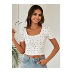 Mood Lab Kadın Kiraz Cherry Baskılı U Yaka Fitted Kısa Kollu Crop Tişört