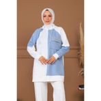 Moodbasic Cebi Taşlı Kapüşonlu Tunik - Mavi