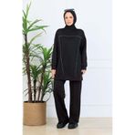 Moodbasic Gümüş İncili Scuba Tunik - Siyah