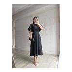Mooi Butik TATE Taşlı Pelerinli Midi Elbise 4387 - Siyah