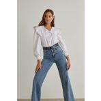 mooishan 90's Kar Yıkama Mavi Likralı Süper Yüksek Bel Salaş Jeans Palazzo Pantolon