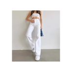 mooishan Bembeyaz Denim Kumaş Bol Paça Jeans -Kadın Beyaz Salaş Palazzo Kot Pantolon-1