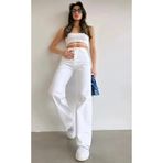 mooishan B:E:Y:A:Z Wide Leg Likralı Bol Paça Jean Kadın Pantolon, Beyaz Kadın , Palazzo Pantolon-3