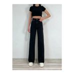 Mooishan Pamela Kadın 90's Wide Leg Jeans Siyah Salaş Yüksek Bel Likralı Palazzo Kot Pantolon