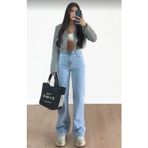 mooishan Salaş Mavi Kar Palazzo Kadın Jeans Pantolon Tanya