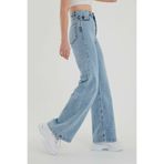 mooishan Wide Leg Likralı Kar Yıkama Bol Paça Jean Kadın Pantolon, Mavi Kar Yıkama Kadın , Palazzo Jeans