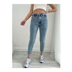 mooishan Yüksek Belli Mavi Mom Jeans - Kar Yıkamalı Yüksek Belli Likralı Boyfriend Kadın Kot Pantolon