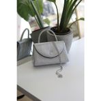 Moom Bag Silver Kristal Toka Detaylı Çizgi Doku Abiye Çanta