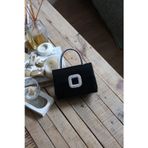 Moom Bag Siyah Parlak Kare Taş Toka Aksesuarlı Taşlı Tutma Kulplu Abiye El Çantası Omuz Çantası