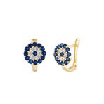 Moom Mücevherat Kadın 14 Ayar Altın Küpe Minimalist Nazar Boncuklu Altın Küpe 13 Mm
