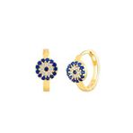 Moom Mücevherat Kadın 14 Ayar Altın Küpe Minimalist Nazar Boncuklu Halka Altın Küpe 13 Mm