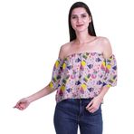 Moomaya Bohem Baskılı Omzu Göbeği Açık Üst Fırfırlı Kol Açık Pembe 2 Kadın Bluz