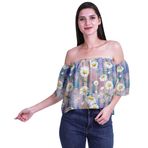 Moomaya Bohem Baskılı Omzu Göbeği Açık Üst Fırfırlı Kol Açık Pembe 3 Kadın Bluz