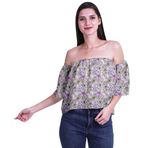 Moomaya Bohem Baskılı Omzu Göbeği Açık Üst Fırfırlı Kol Açık Pembe Kadın Bluz