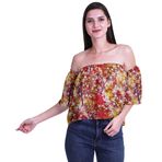 Moomaya Bohem Baskılı Omzu Göbeği Açık Üst Fırfırlı Kol Dark Peach 2 Kadın Bluz