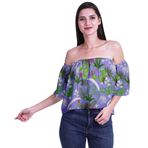 Moomaya Bohem Baskılı Omzu Göbeği Açık Üst Fırfırlı Kol Medium Mor Kadın Bluz